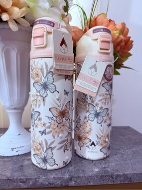 Revive Wellness Butterfly Stainless Steel Insulated Bottle set spout and straw